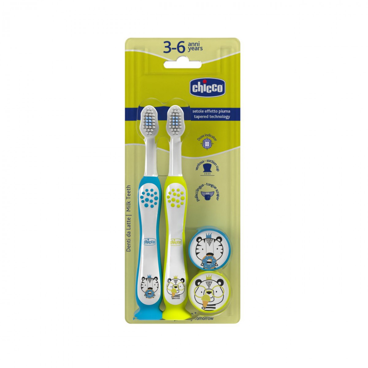 CHICCO Cepillo Dental 3-6 años BiPack Azul + Amarillo